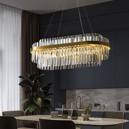 DecorBites™ Gold Metal Round Dimmable LED Pendant Light with K9 Crystals