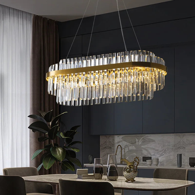 DecorBites™ Gold Metal Crystal Pendant Light - Dimmable LED Hanging Lamp
