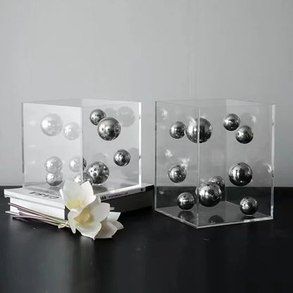 Decorbites™ Abstrakte Metallkugel-Kunstwerke in transparenten Acrylbehälterboxen