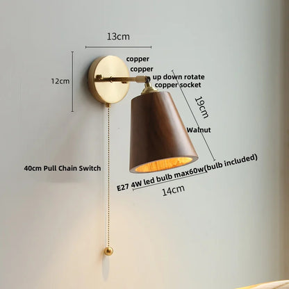 Decorbites™ LED Wandleuchte aus Walnussholz mit Zugschalter Moderner japanischer Stil Spiegelleuchte