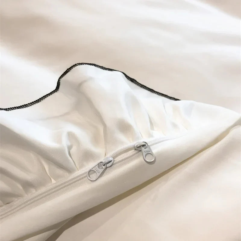 Decorbites™ Korean Lace Ruffles Bettwäsche-Set mit schwarzem Schleifenakzent