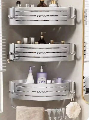 DecorBites™ Corner Shelf with Towel Bar Hook, Aluminum Organizer for Bathroom and Kitchen
