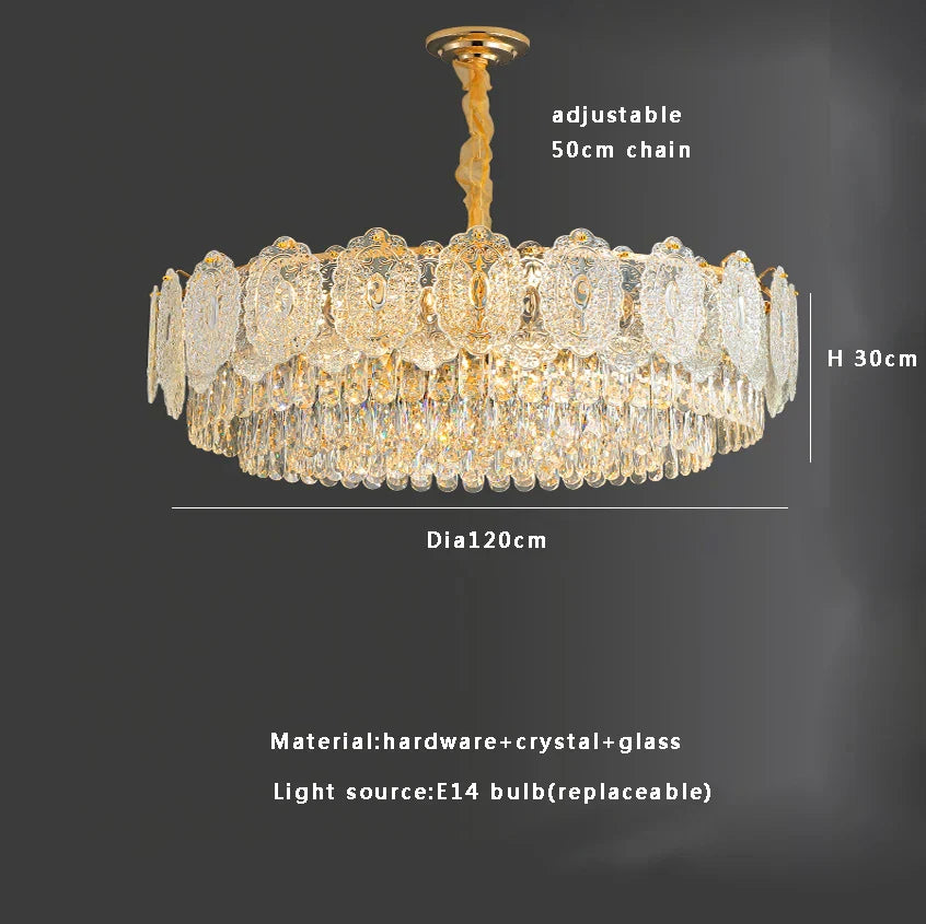 Gold Crystal Dining Pendant Round Dia120cm
