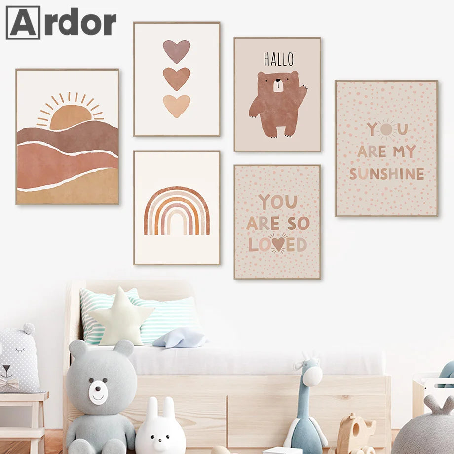 Alpaca Unicorn Rainbow Bear Heart Poster Alphabet Quotes Prints Boho Nursery Wall Art Canvas Painting Pictures Kids Room Decor