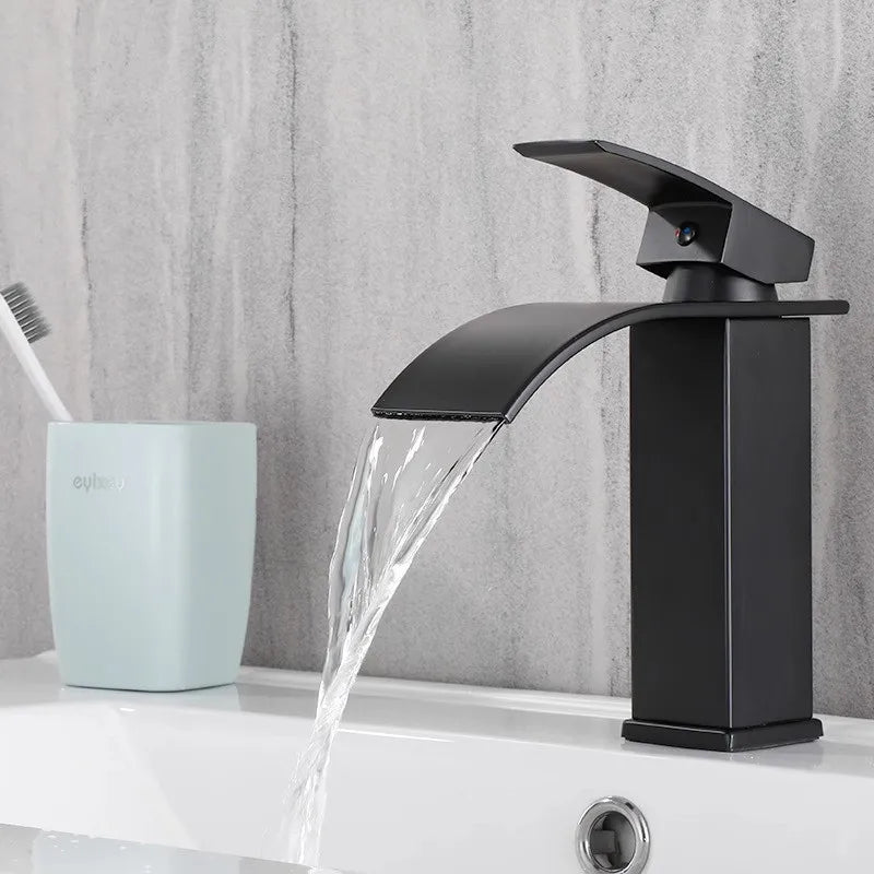 Decorbites™ Schwarz Messing Wasserfall Badezimmer Waschbecken Armatur Kalt Warm Mischer Einhebel Deckenmontage