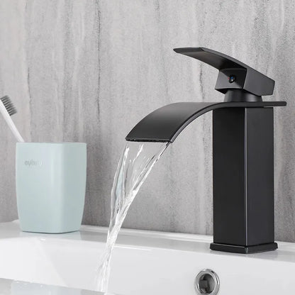 Decorbites™ Schwarz Messing Wasserfall Badezimmer Waschbecken Armatur Kalt Warm Mischer Einhebel Deckenmontage