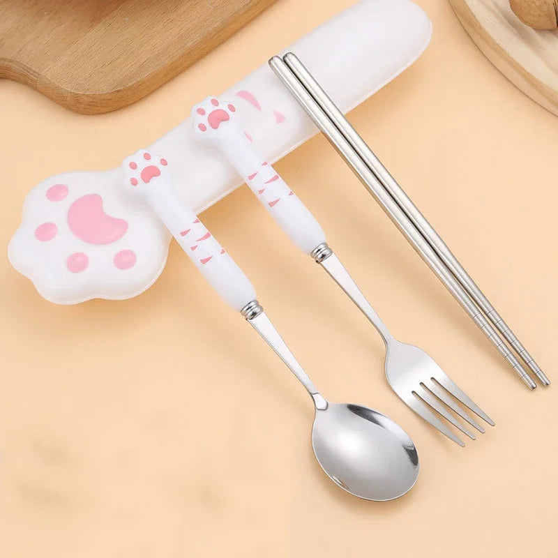 Decorbites™ Kawaii Katzenkrallen-Besteck-Set für Kinder - Tragbares Outdoor-Tischgeschirr-Kit