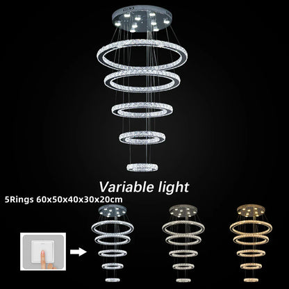 Decorbites™ Kristall-Chrom-LED-Hängeleuchter-Ringe für Wohnzimmer und Schlafzimmer