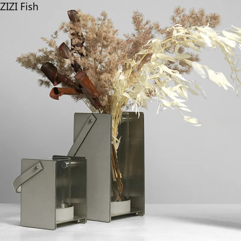 Decorbites™ Leder-Glas-Vase Pflanztopf Künstliche Blumen Blumendekoration für den Raum