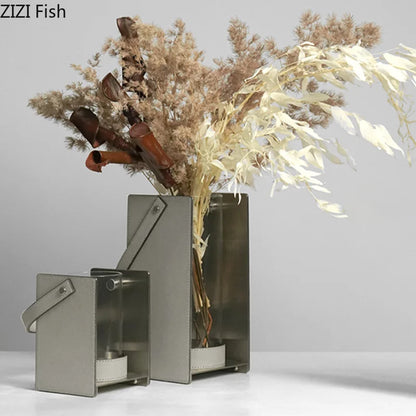 Decorbites™ Leder-Glas-Vase Pflanztopf Künstliche Blumen Blumendekoration für den Raum