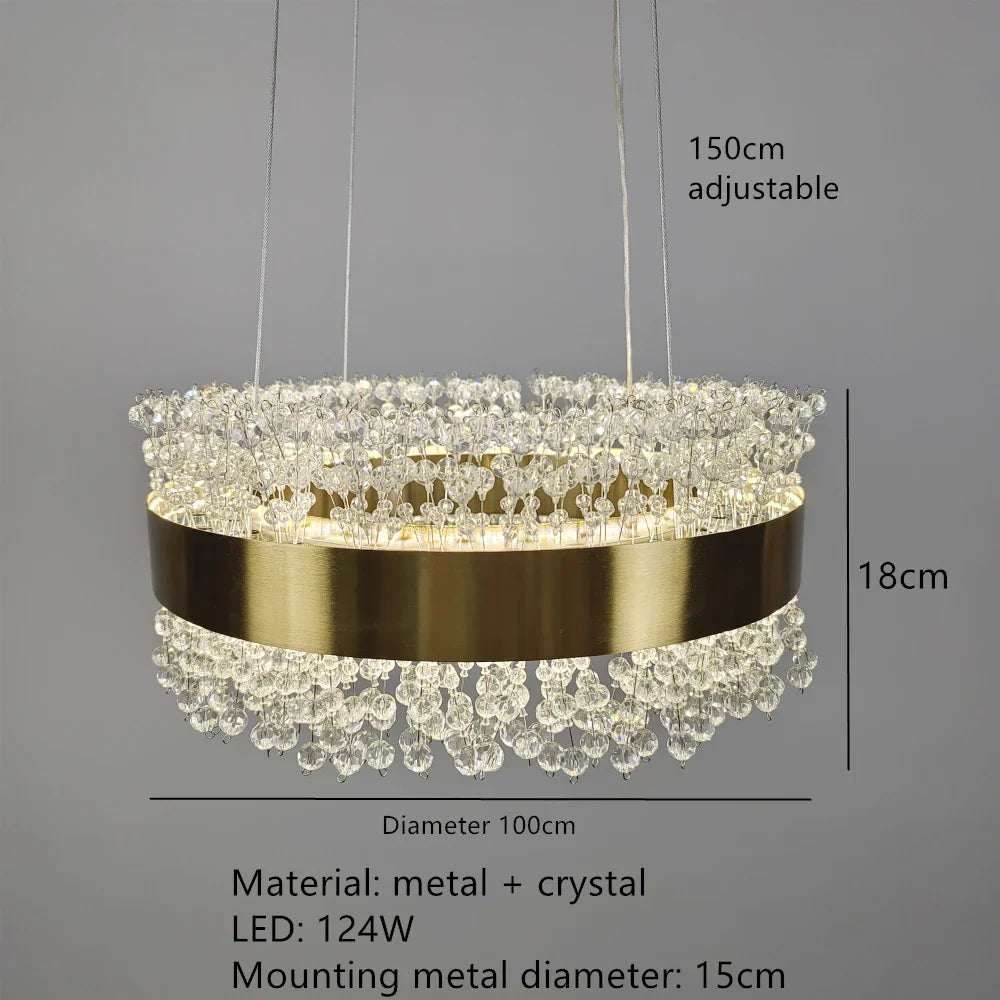 DecorBites™ Gold Metal LED Chandelier: Modern Crystal Lighting for Living Room, Dining Room, Bedroom.