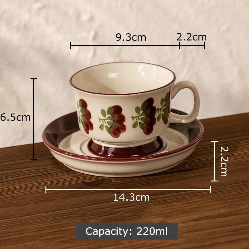 Decorbites™ Blumenmuster Keramik-Tasse- und Untertassenservice Vergoldeter Kaffee-Tee-Becher Saftbehälter