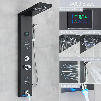 Decorbites™ LED-Licht-Duscharmatur-System: Regenwald, Massage-Düsen, Wasserfall-Panel mit Temperatursteuerung