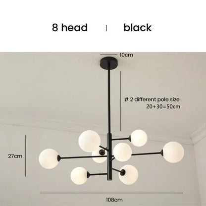 Decorbites™ Elegante Schwarz-Gold-Glas-Kugel-LED-Deckenleuchter für Zuhause | Moderne Pendelleuchte für Wohn-, Ess- und Schlafzimmer