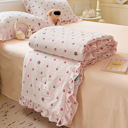 Decorbites™ Koreanische Baumwoll-Patchwork-Decke mit Spitze und Rüsche für den Sommer