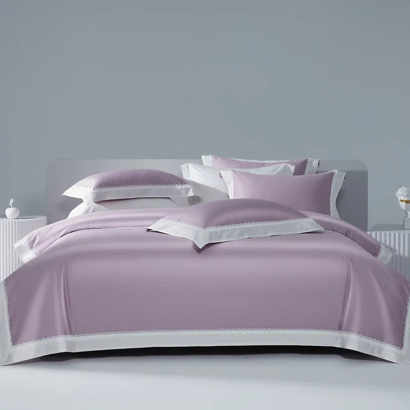 DecorBites™ Lace Patchwork Bedding Set: 1200TC Egyptian Cotton Duvet Cover, Sheet, Pillowcases