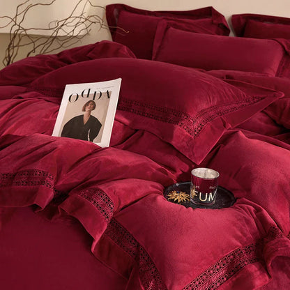 Decorbites™ Kuscheliges Samt-Spitzen-Bettwäsche-Set: Daunendeckelbezug, Laken, Kissenbezüge – 4 Teile warm & stilvoll