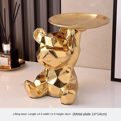 DecorBites™ Geometric Bear Piggy Bank Key Tray Cosmetic Bookshelf Statue & Storage Box