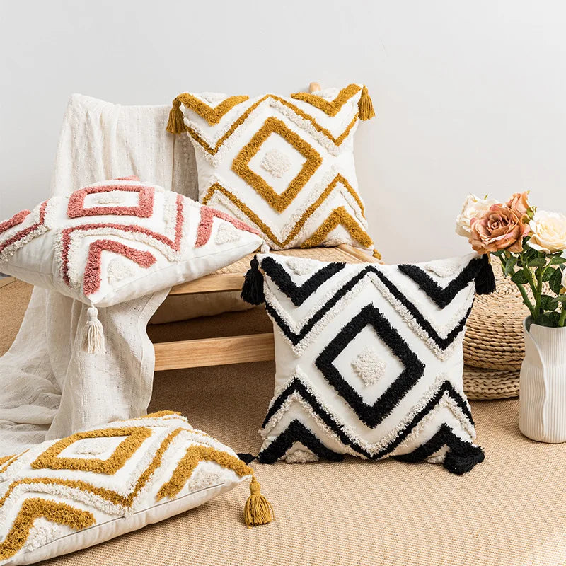Decorbites™ Geometrische Stickerei Boho Kissenbezug Sofadecoration Dekoratives Kissenhülle Leinen Baumwolle