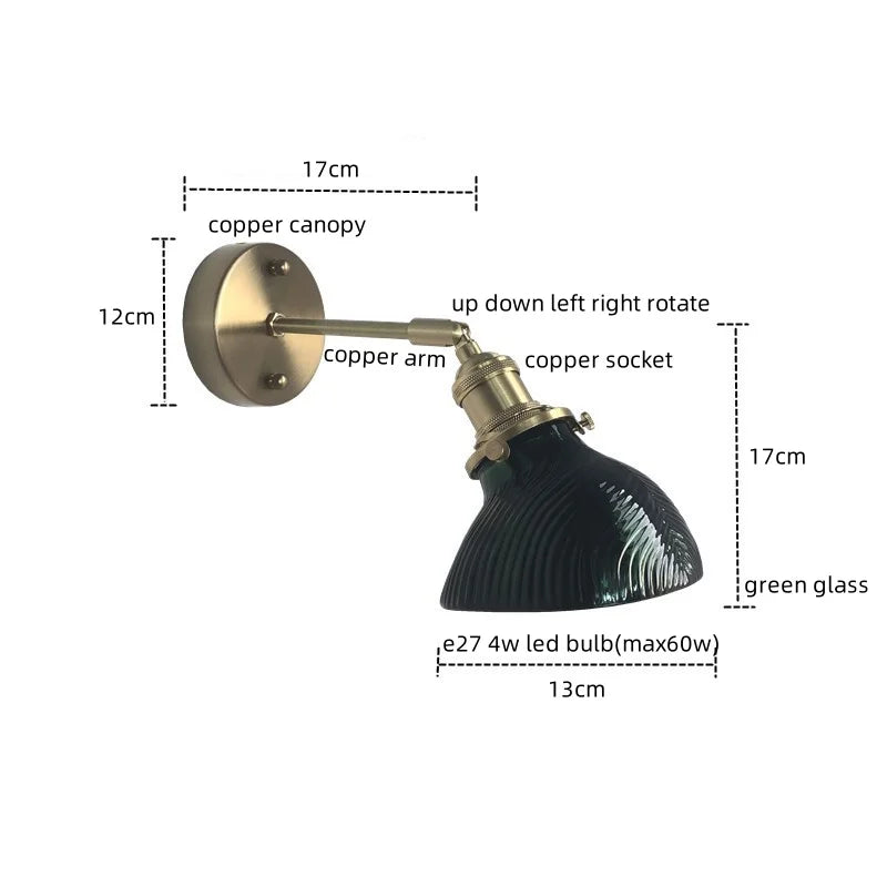 DecorBites™ Green Glass Copper LED Wall Lamp Sconce Modern Nordic Design