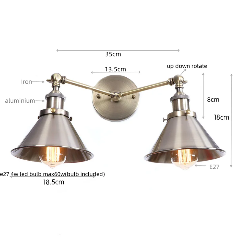 Decorbites™ Industrielles Vintage-LED-Wandleuchte mit doppelten Köpfen für verstellbares Kaffeelesen