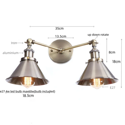 Decorbites™ Industrielles Vintage-LED-Wandleuchte mit doppelten Köpfen für verstellbares Kaffeelesen