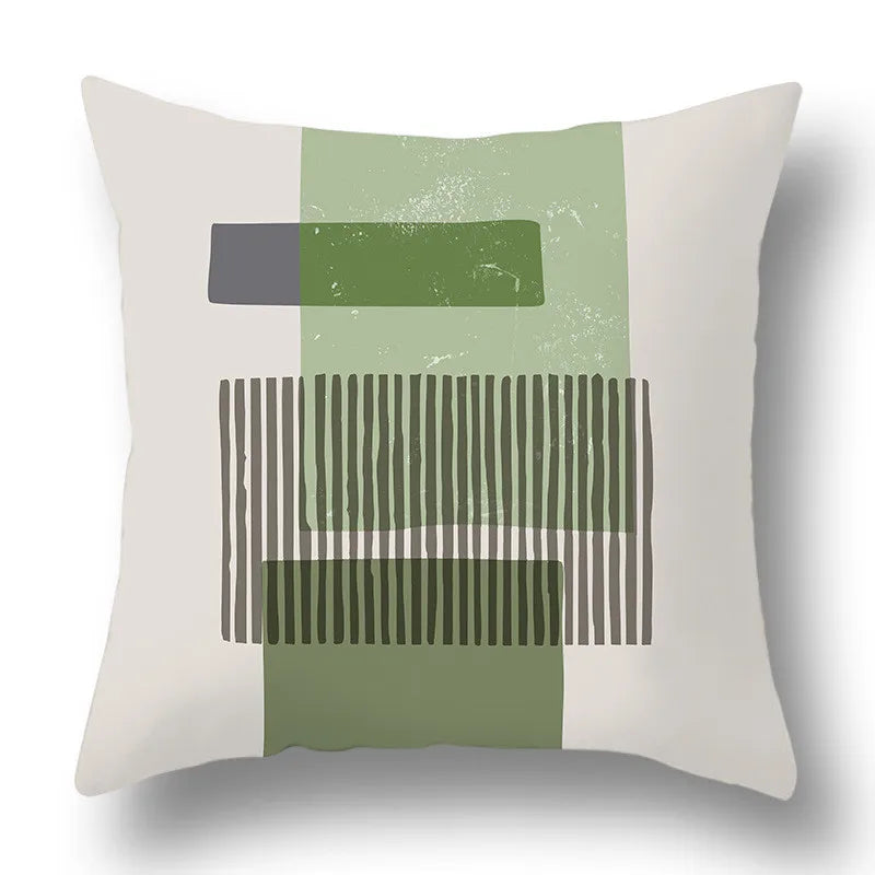 DecorBites™ Green Plants Geometric Print Pillow Cover - Home Sofa Cushion Cover
