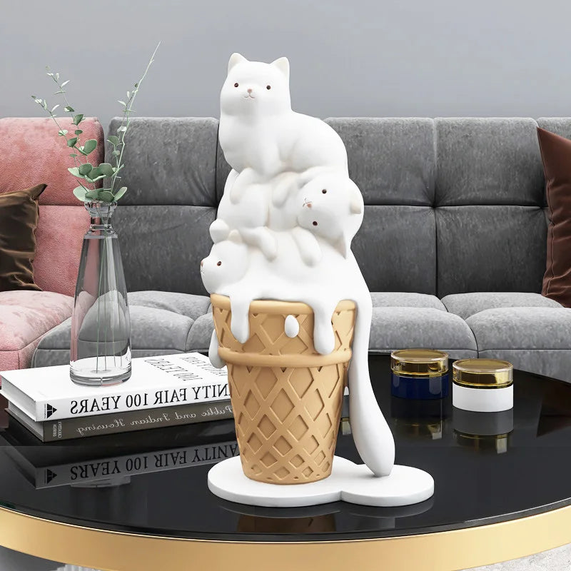 Decorbites™ Eiscreme-Katzen-Skulptur Harz-Figur Moderne Heimdekoration Kreative Tierfigur
