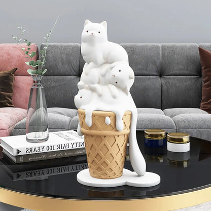 Decorbites™ Eiscreme-Katzen-Skulptur Harz-Figur Moderne Heimdekoration Kreative Tierfigur
