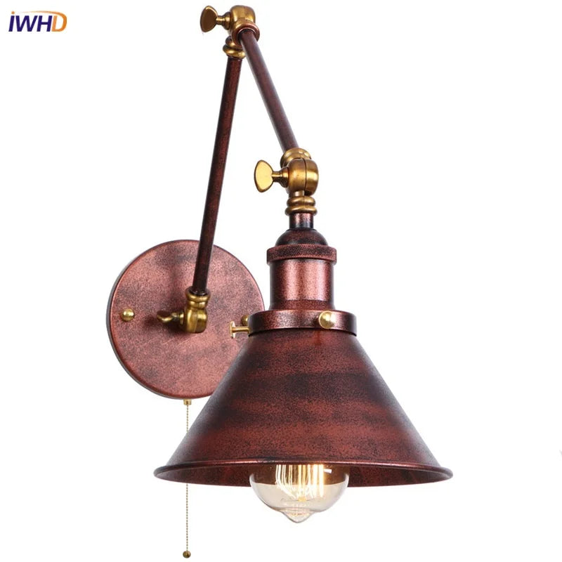 Decorbites™ Eisen LED Wandlampe mit Zugschalter Industrie Vintage Loft Treppenbeleuchtung