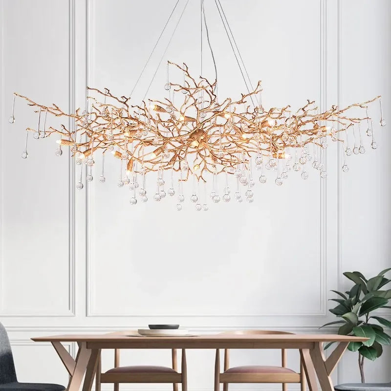 DecorBites™ LED Branch Crystal Chandelier Copper Suspension Lights Luxe Ceiling Pendant