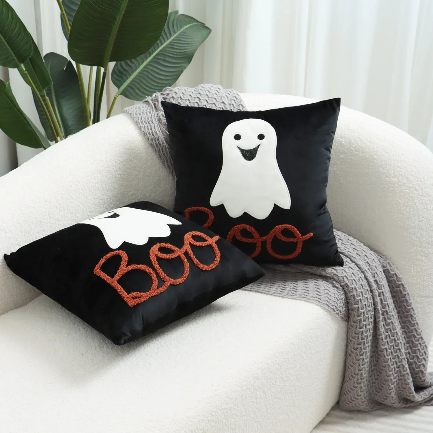 Decorbites™ Halloween-Geist-Patchwork-Kissenbezug – Dekorativer bestickter Kissenbezug
