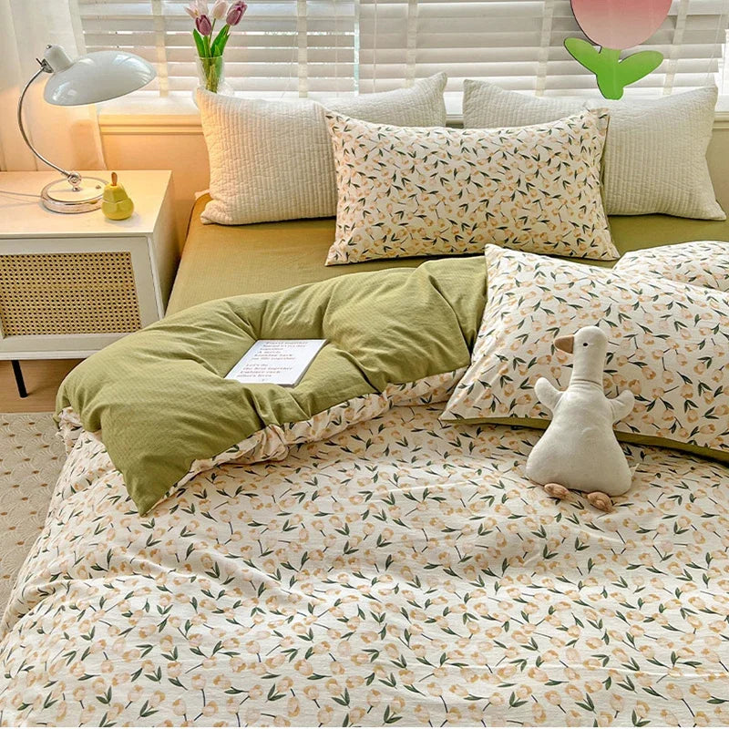 DecorBites™ Double-Layer Yarn Printed Cotton Quilt Cover Set - Queen/King/Double/Single Bed