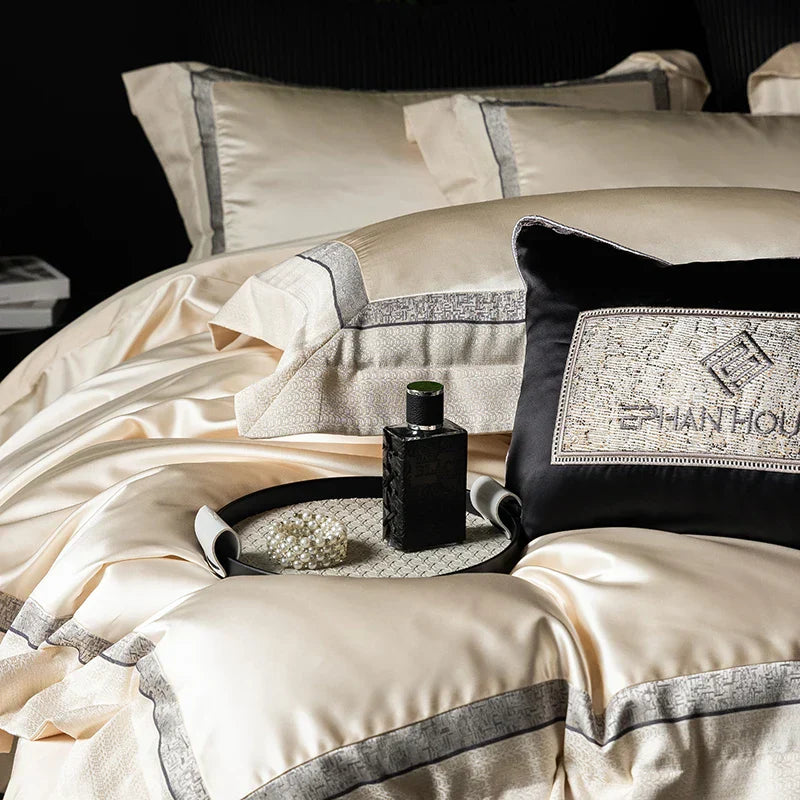 Decorbites™ Luxus-Champagner-Bettwäsche-Set aus seidenweicher ägyptischer Baumwolle - Queen- und King-Größen
