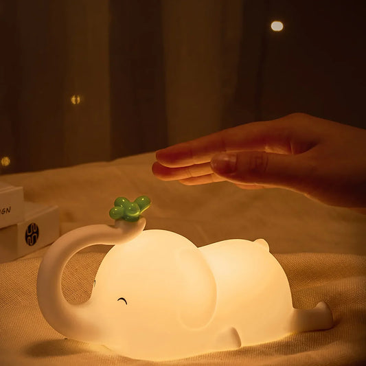 Decorbites™ Elefanten-Silikon-Nachtlicht: Süßes dimmbares Baby-Lämpchen für das Nachttischchen, Schlafzimmerdekoration & Geschenk