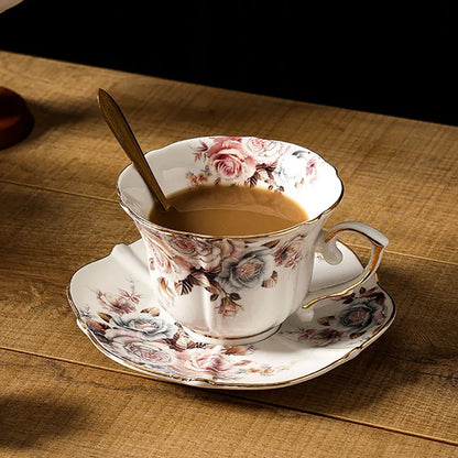 DecorBites™ Lace Edge Ceramic Tea Cup & Saucer Set for Dining & Coffee Table