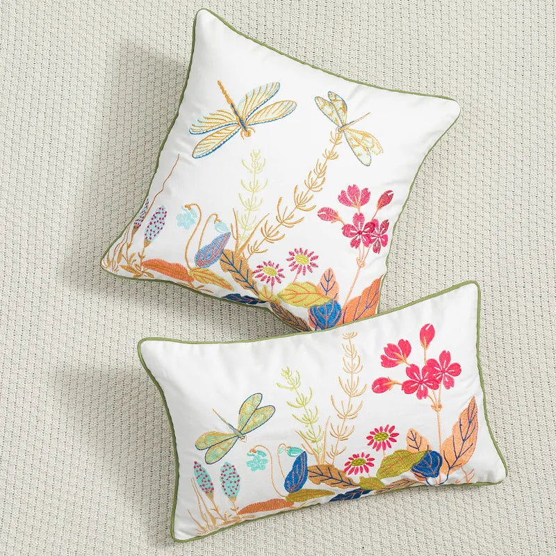Decorbites™ Daisy Floral Grüne Blätter Stickerei Kissenbezug für Wohnzimmer Schlafzimmer