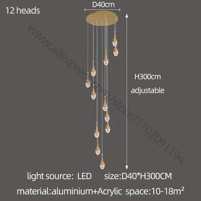 Decorbites™ Gold LED Treppenhaus-Kronleuchter: Elegantes Luxus-Großleuchter für das Wohnzimmer
