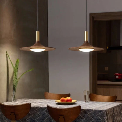 Walnut Three-Head Saucer Pendant Light