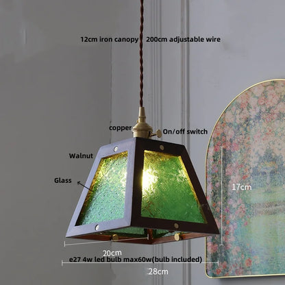 DecorBites™ Glass LED Pendant Lamp with Walnut Wood Brass Accent