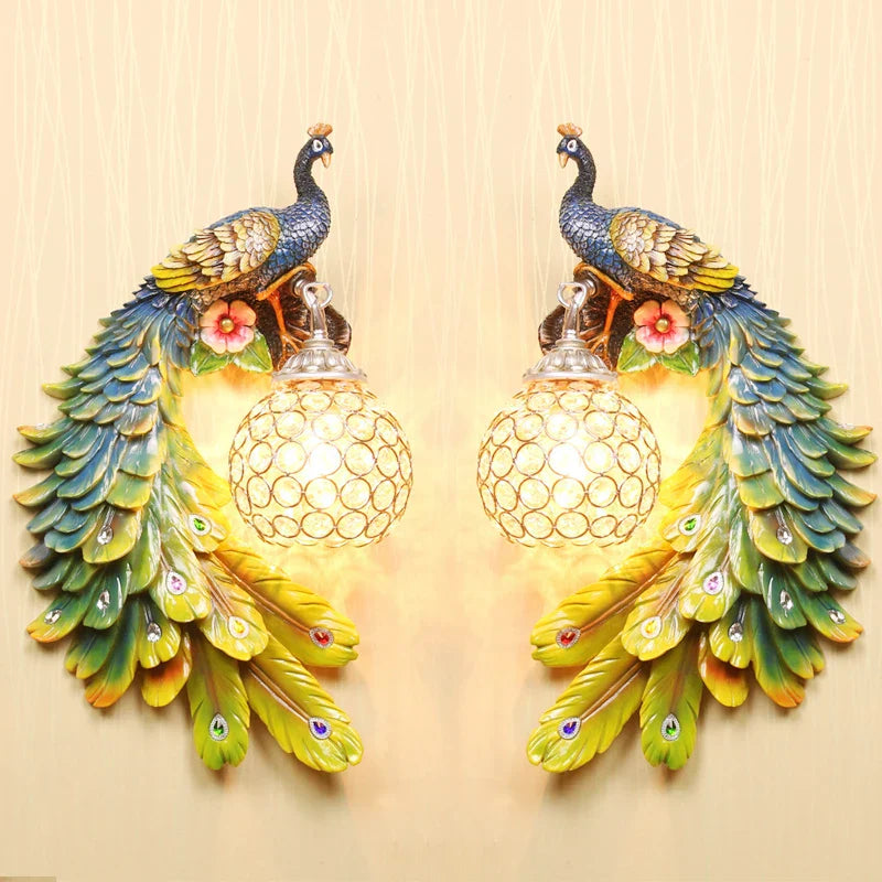 DecorBites™ Gold Peacock Crystal Wall Lamp: Elegant Nordic LED Light for Aisle & Walls
