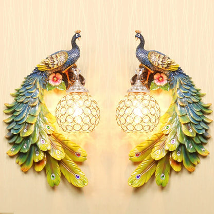 DecorBites™ Gold Peacock Crystal Wall Lamp: Elegant Nordic LED Light for Aisle & Walls