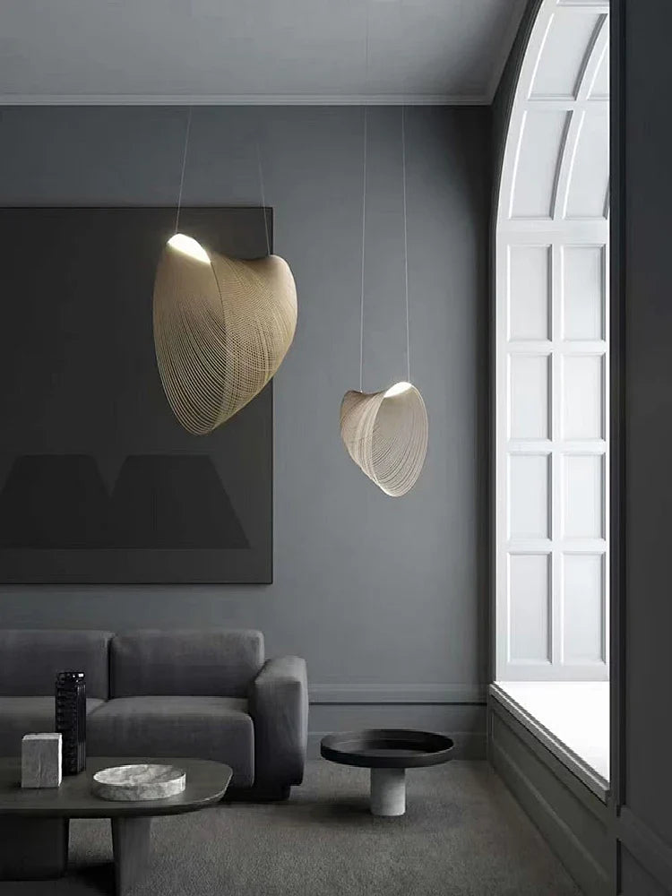 Italian Wabi-Sabi Wood Pendant Light in Yellow Iron