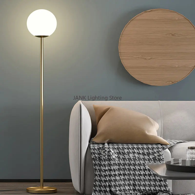 DecorBites™ Glass Ball Metal Floor Lamp - LED Lighting for Bedroom and Study