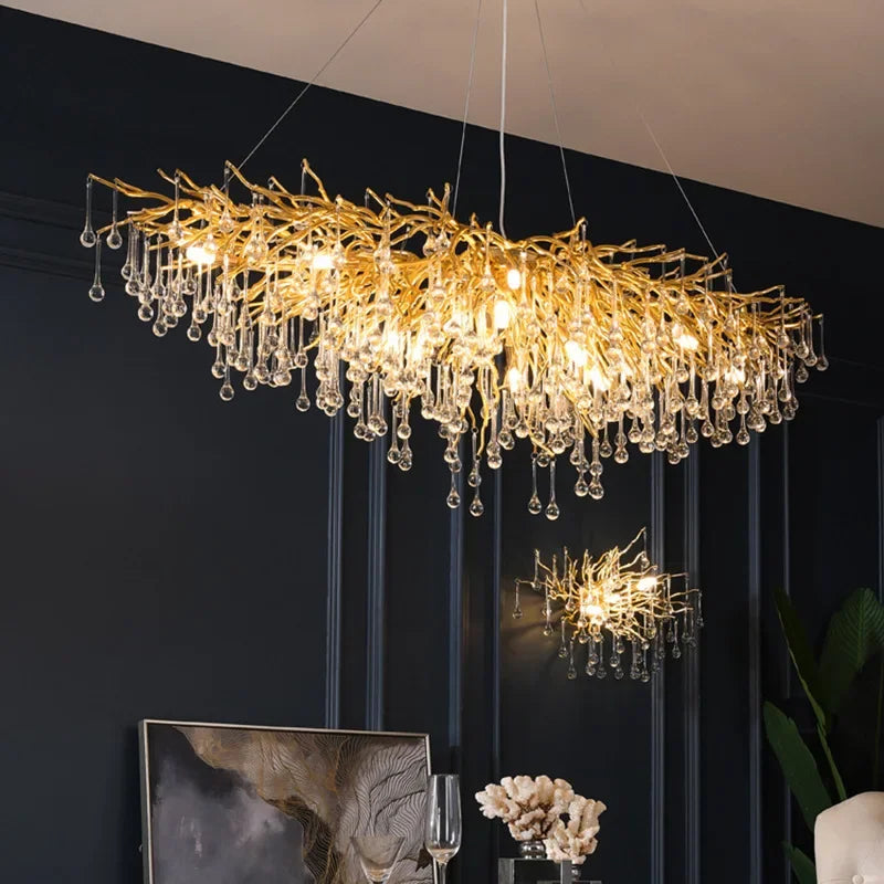Decorbites™ Goldener Ast-Kristall-Lüster für modernes luxuriöses Wohnzimmer & Hotelfoyer-Dekor