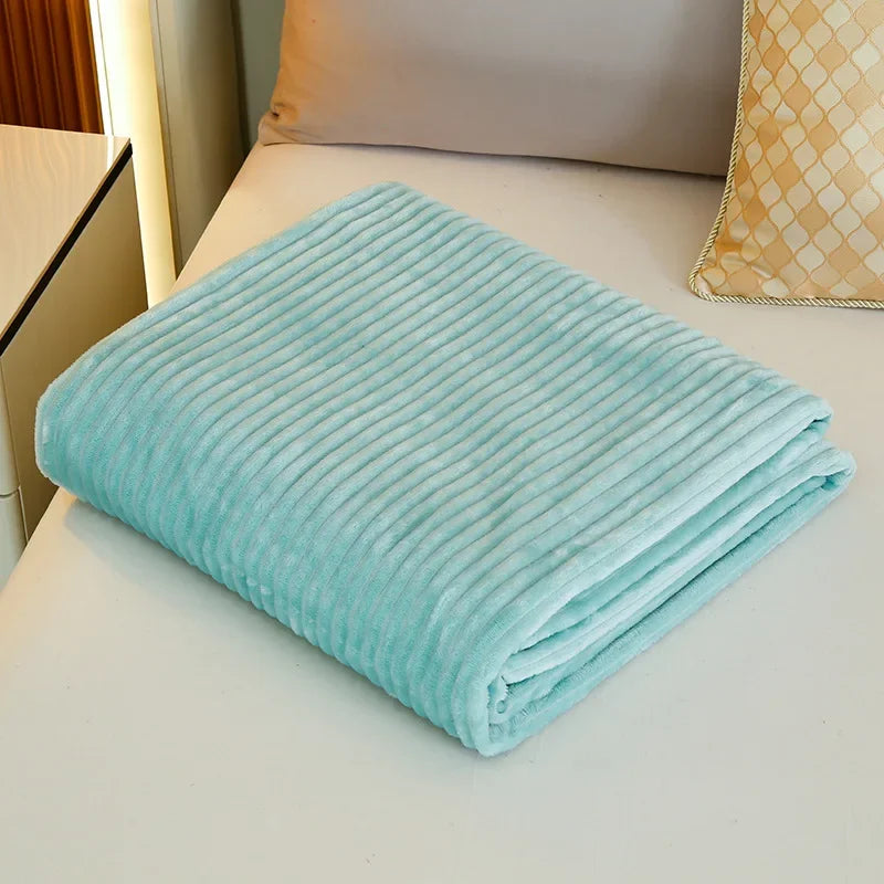 DecorBites™ Cozy Striped Flannel Fleece Blanket for Winter - Bedroom Living Room Throw