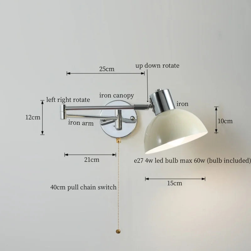 DecorBites™ Cream LED Swing Arm Wall Lamp for Living Room Bedroom Mirror Stair Light