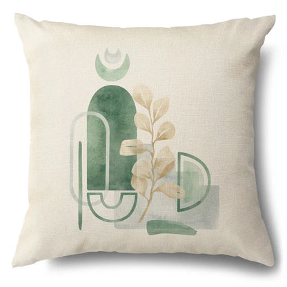 DecorBites™ Green Leaves Decorative Pillow Case - Simple Style Cotton Linen Sofa Cushion Cover