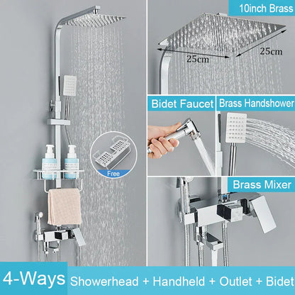 Decorbites™ Schwarzes Messing-Duscharmatur-Set Regendusche Badewannenarmatur mit Badezimmerregal