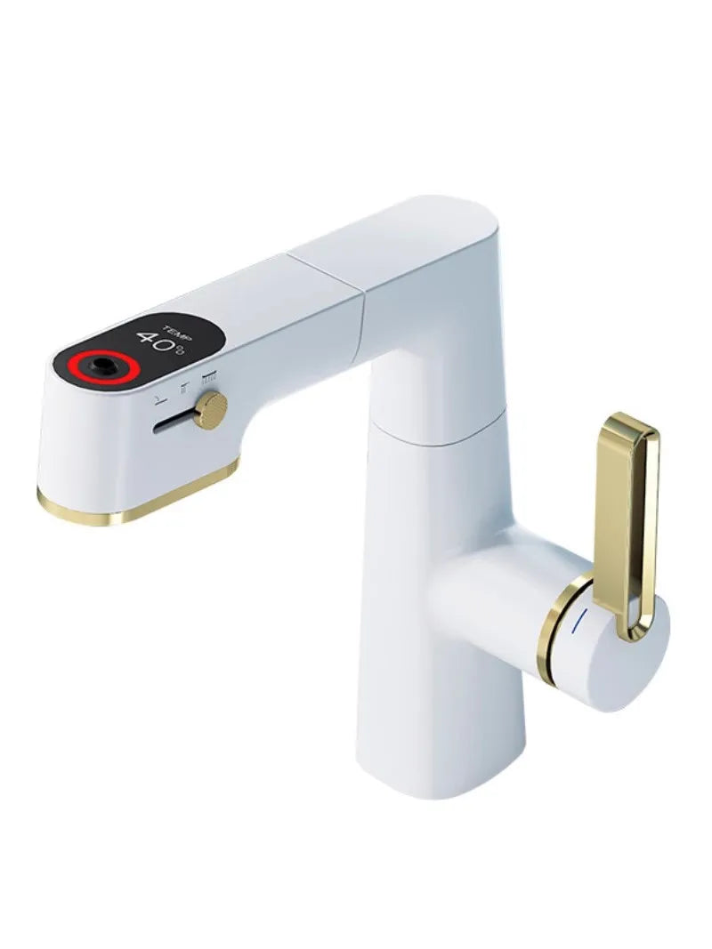 Decorbites™ LED-Waschtischarmatur mit Ausziehbarer Brause Weißgold Wasser-Mischer Spülbeckenhahn
